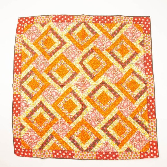 Orange Gold Mini Floral Hand Rolled Scarf Vintage Accessories - Picture 1 of 4